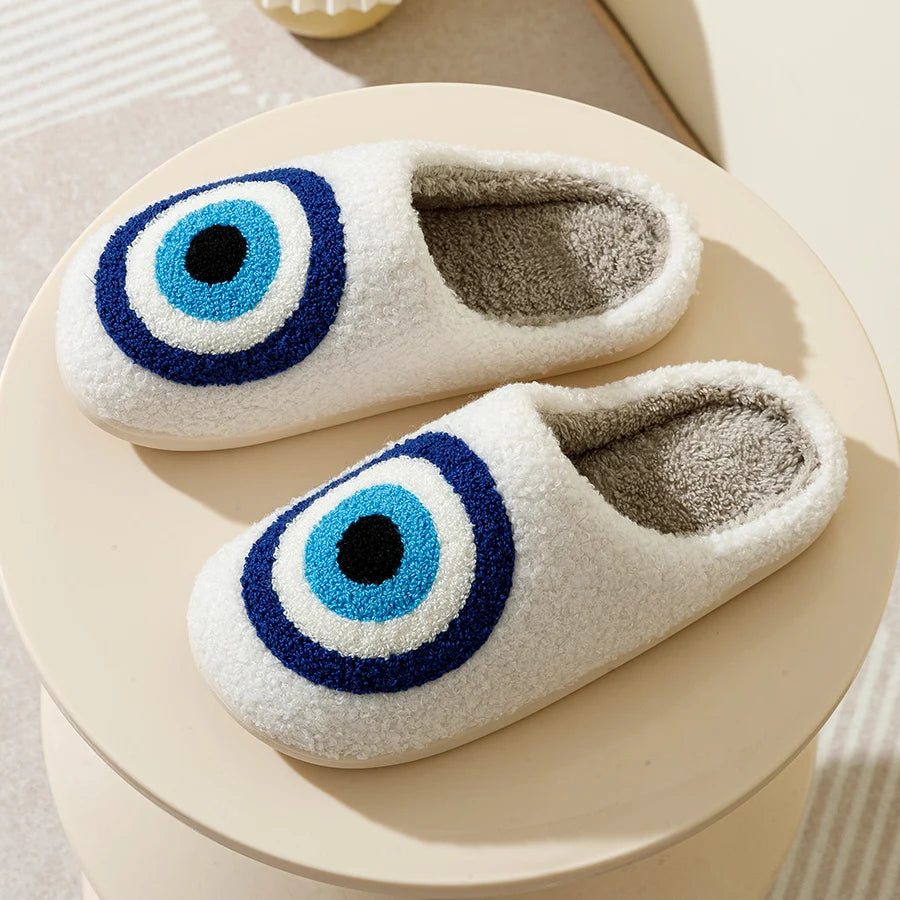 Evil Eye Blue Embroidery Slippers for Women and Men