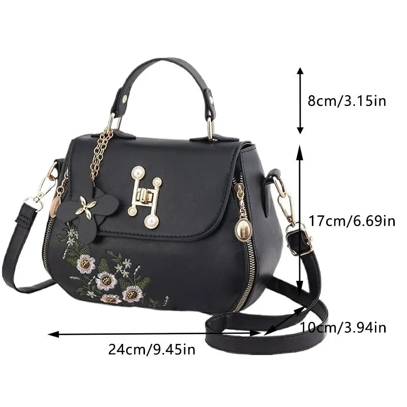 Embroidered Satchel Handbag: Elegant, Versatile, and Spacious for Daily Use and Special Occasions