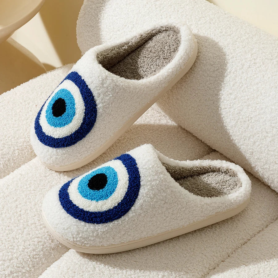 Evil Eye Blue Embroidery Slippers for Women and Men