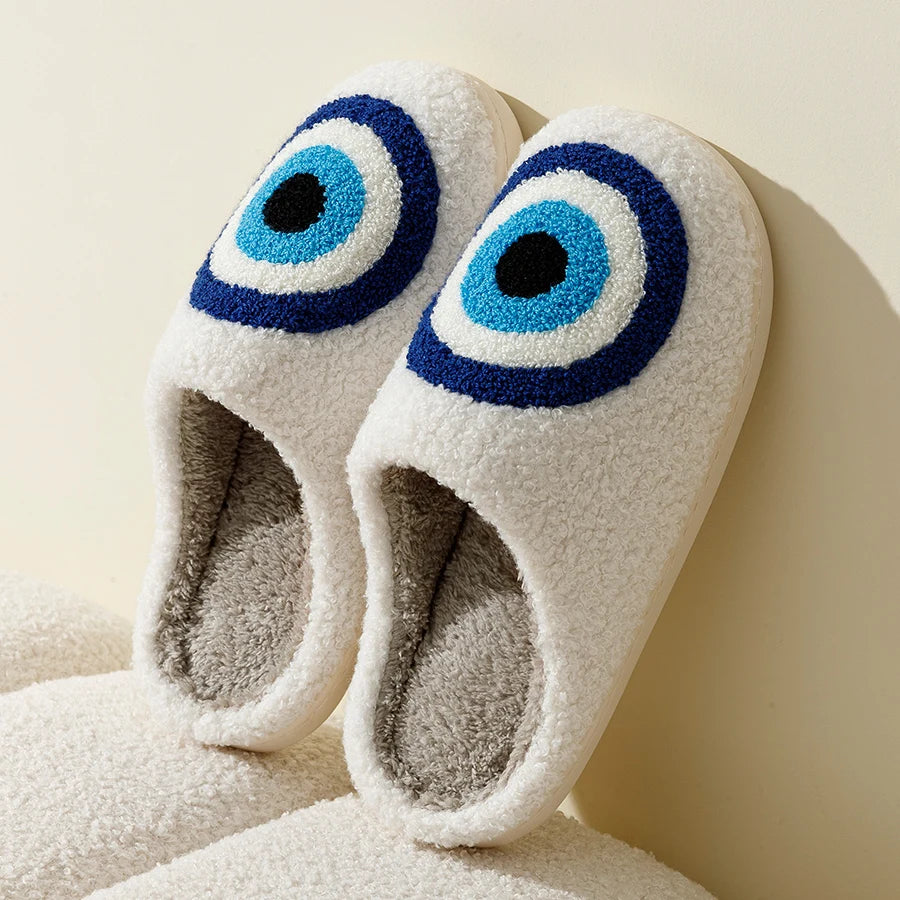 Evil Eye Blue Embroidery Slippers for Women and Men