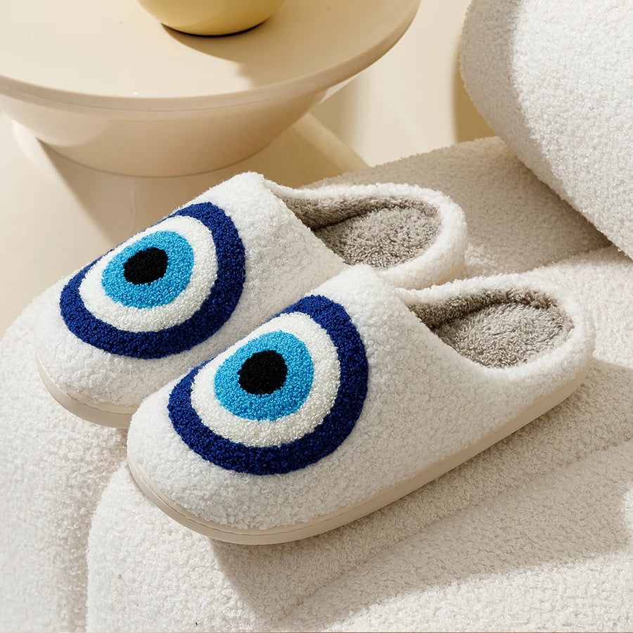 Evil Eye Blue Embroidery Slippers for Women and Men