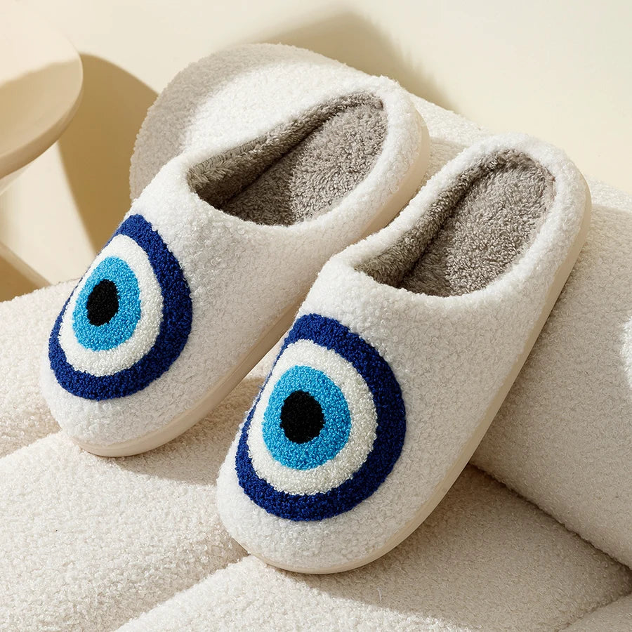 Evil Eye Blue Embroidery Slippers for Women and Men
