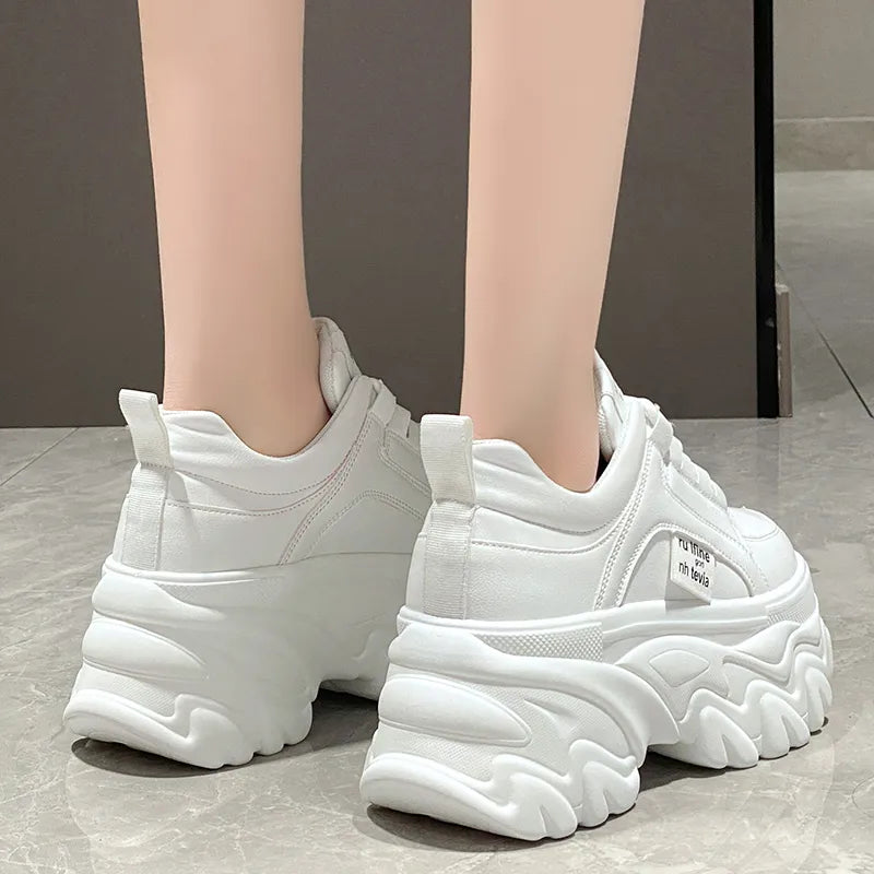 Retro 2000's Inspired Chunky Sneakers - White & Black Nostalgic Thick Bottom Shoes for Women