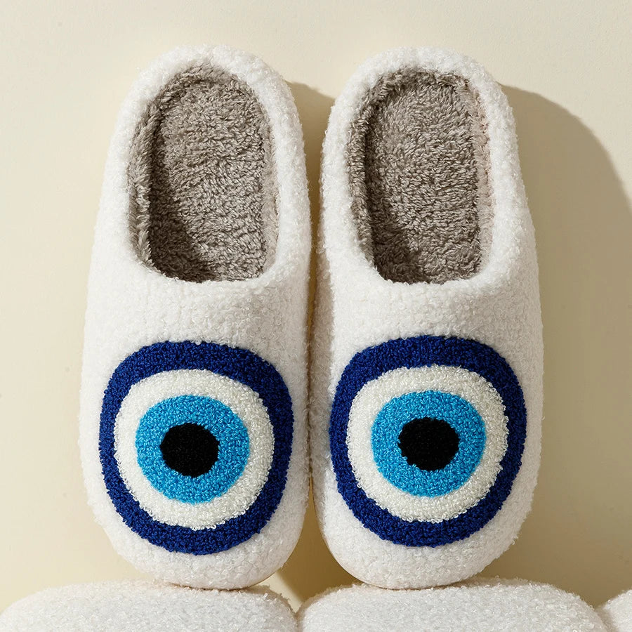 Evil Eye Blue Embroidery Slippers for Women and Men